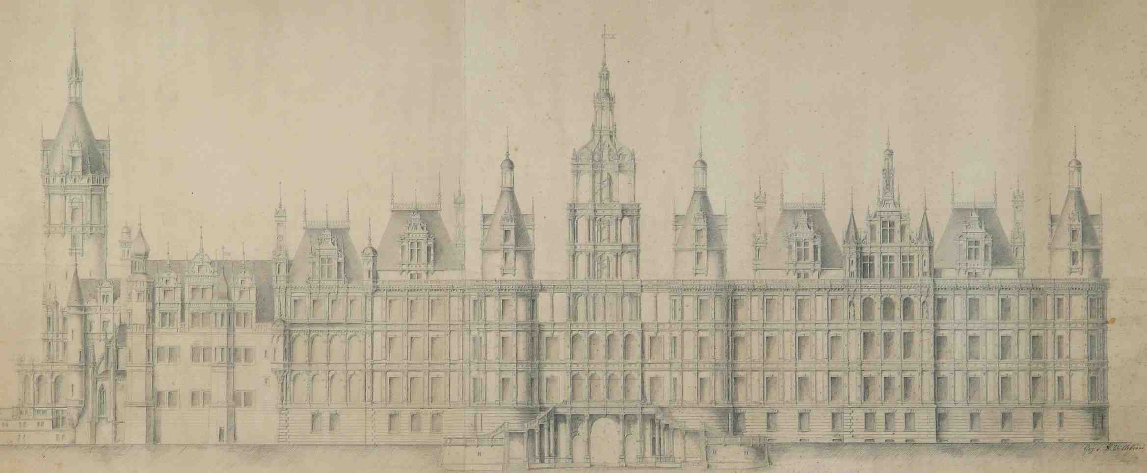 Aufriss Schloss Schwerin Stadtseite